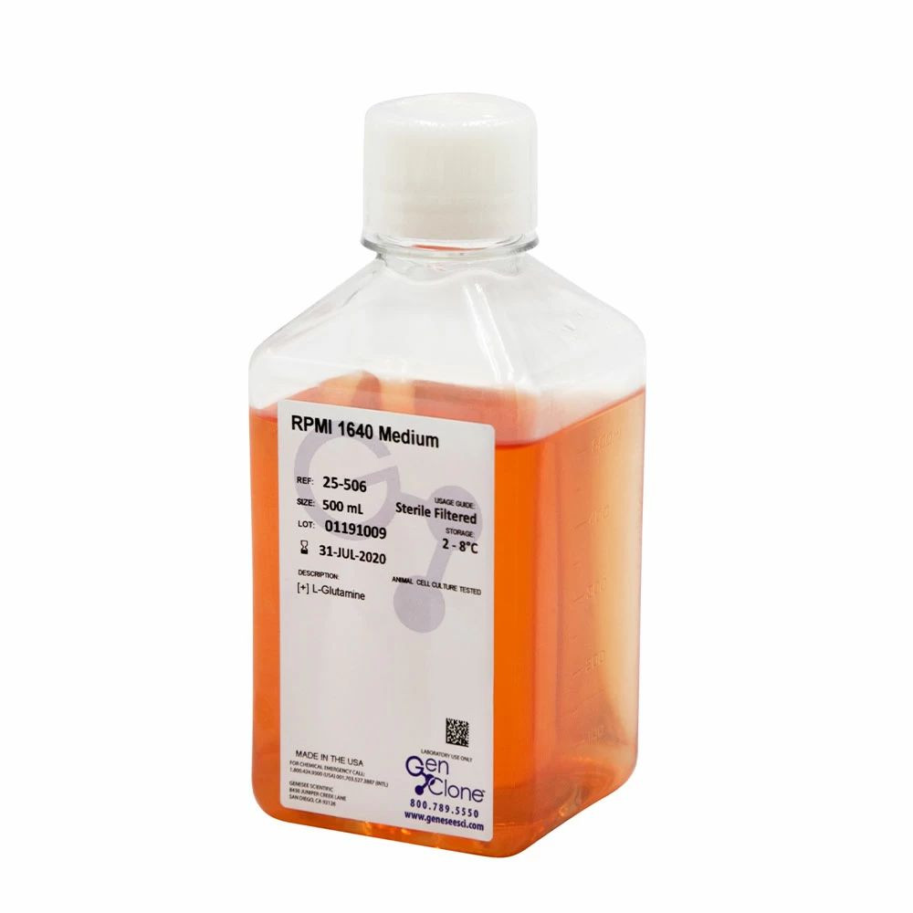25-506) RPMI 1640, with L-Glutamine 2000 mg/L D-Glucose 6 x 500 mL