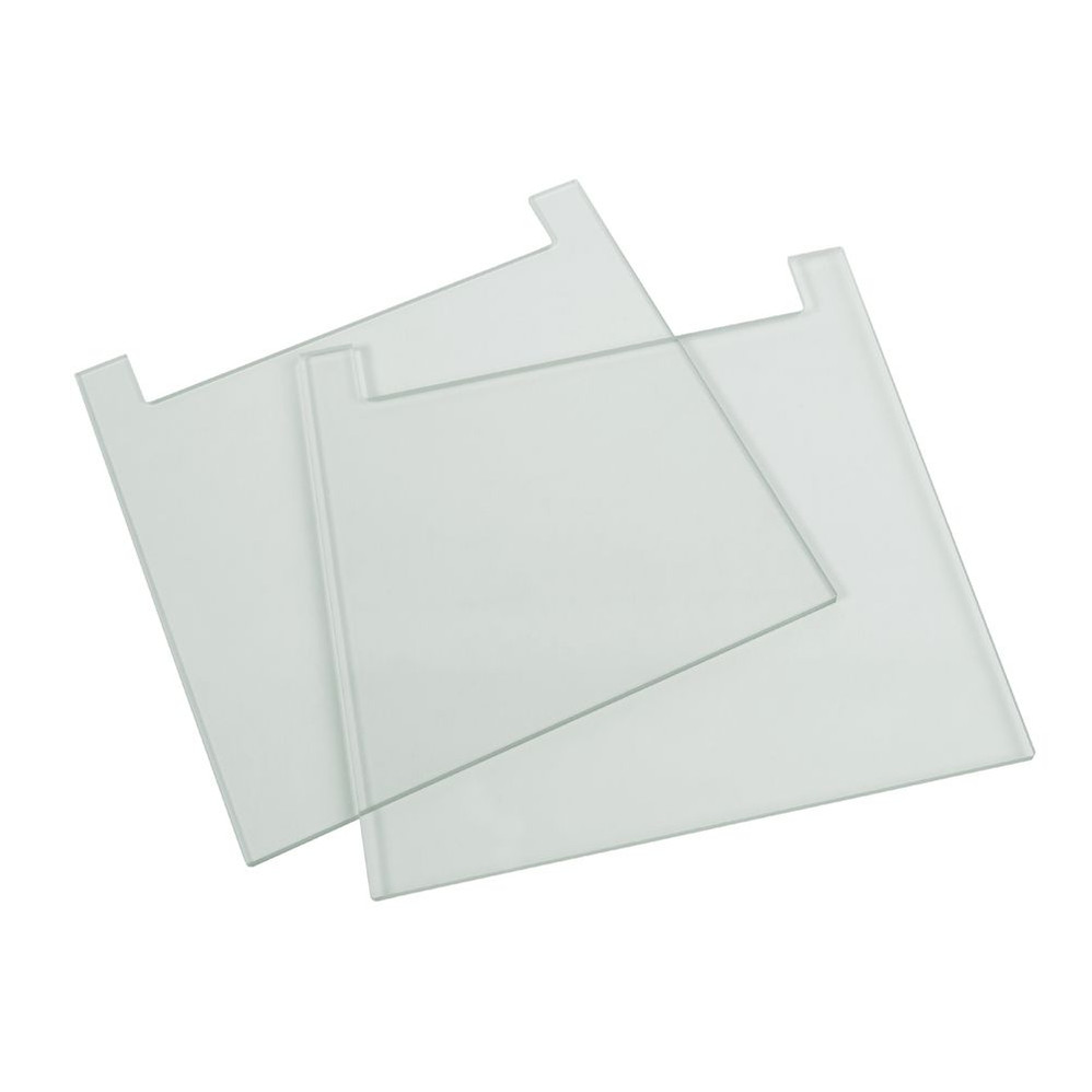 (45-109N) Notched Glass Plate, 20 x 20cm 4mm Thick 2 Plates/Unit
