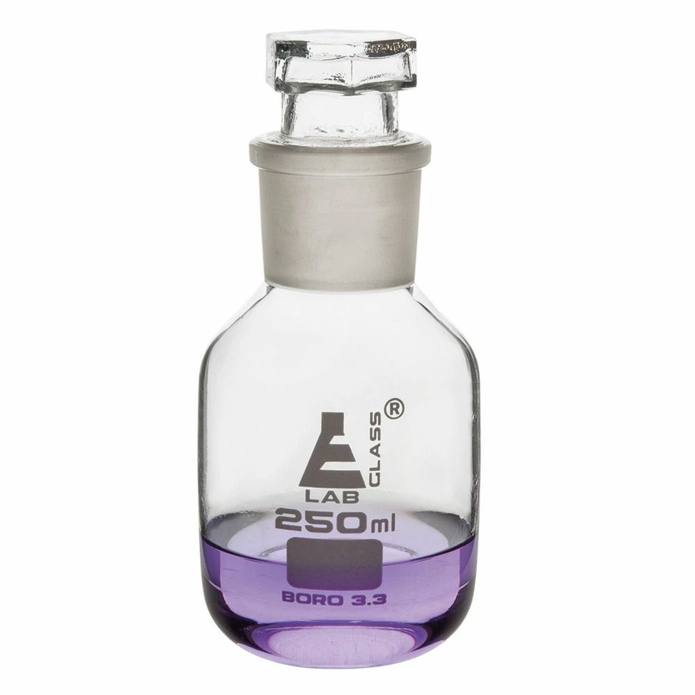 (75-118) 250ml Media Bottle, Wide Mouth Hex. Glass Stopper, Hollow 1 Bottle/Unit