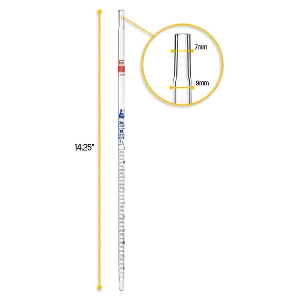 (75-256) 5ml Glass Serological Pipette Red Band 1 Pipet/Unit
