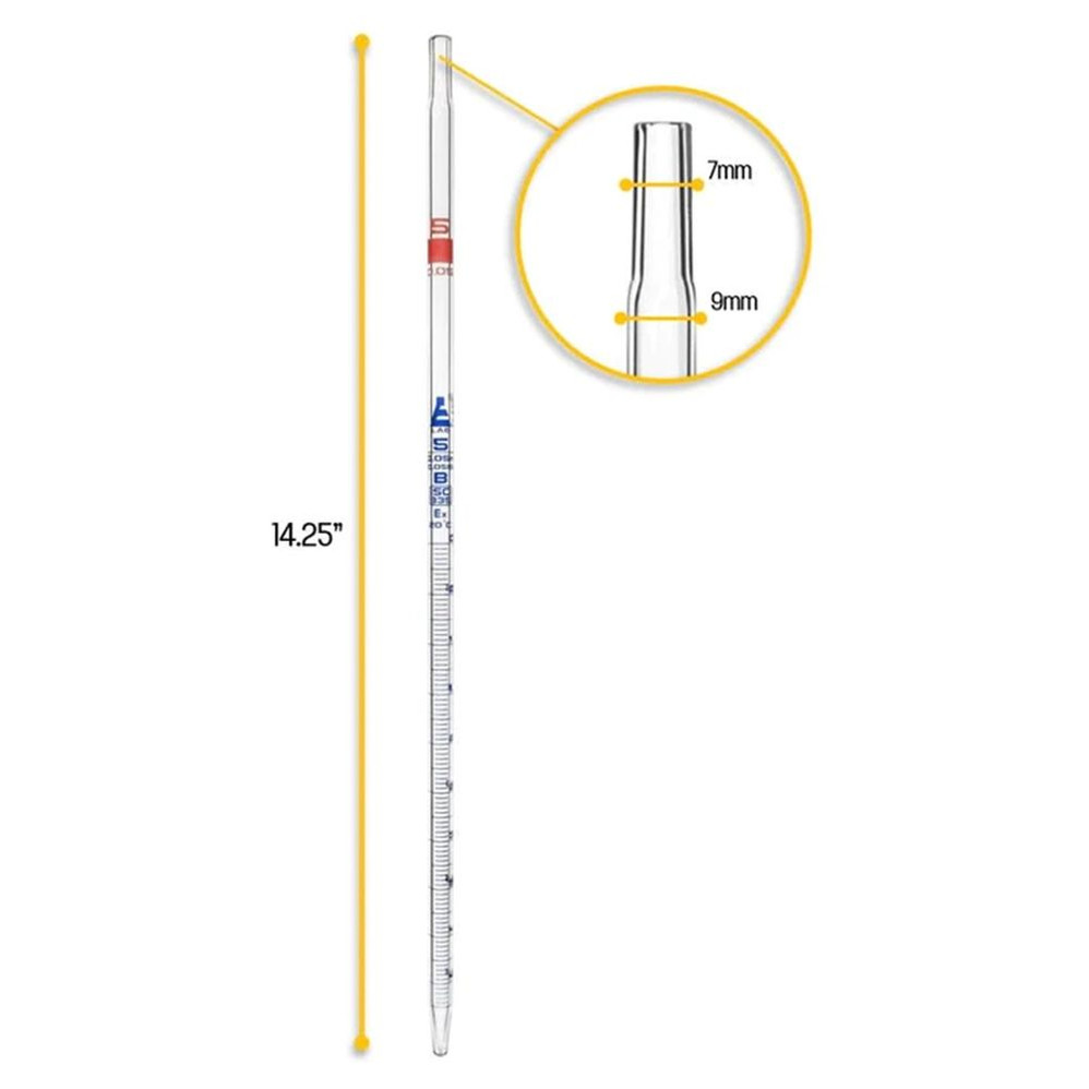 (75-256) 5ml Glass Serological Pipette Red Band 1 Pipet/Unit