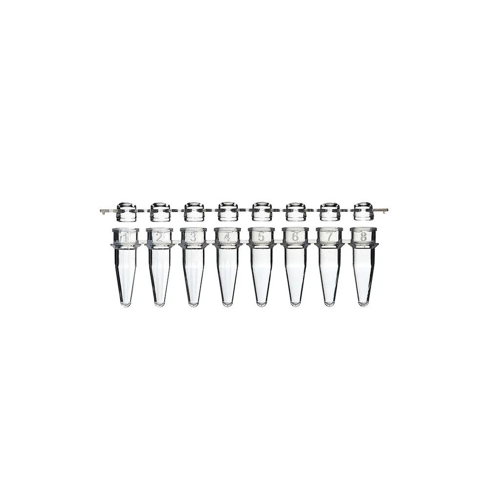 (22-705) 8-well PCR Strip Tubes&Caps Clear, Polypropylene Box of 125 Tubes & Caps/Unit