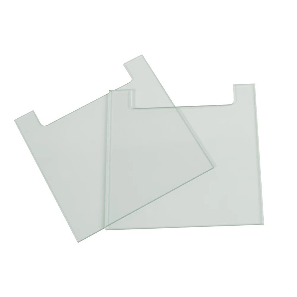 (45-108N) Notched Glass Plate, 10 x 10cm 2mm Thick 2 Plates/Unit