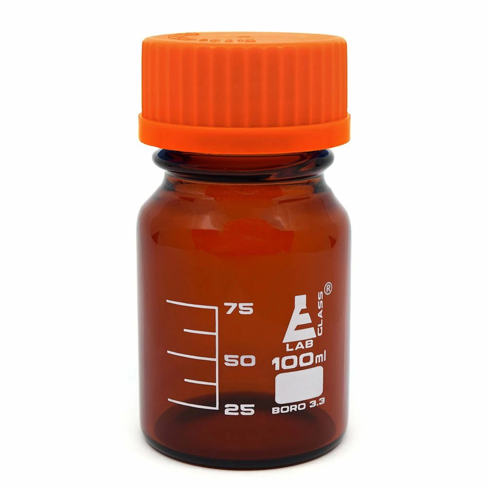 Eisco Screw Cap Media Bottles, Amber Glass