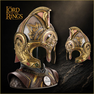 Helm Of King Theoden | Lord of the Rings | Officially Licensed | Wood Display Stand