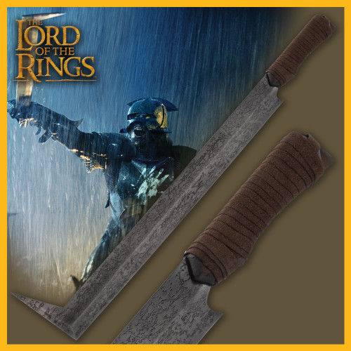 Uruk Hai Scimitar Sword - Lord of the Rings - High Carbon Steel Construction - Leather Wrapped - Wooden Grip