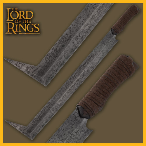 Uruk Hai Scimitar Sword - Lord of the Rings - High Carbon Steel Construction - Leather Wrapped - Wooden Grip