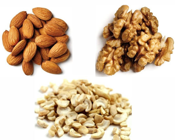 Jalpur Millers Nut Combo Pack - Almonds 1kg - Walnut Kernels 1kg - Split Cashew Nuts 1kg (3 Pack)