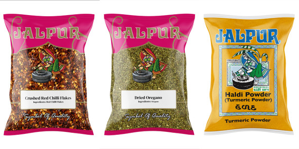 Jalpur Miller Spice Combo Pack - Crushed Red Chilli Pepper Flakes 100g - Oregano 100g - Turmeric Powder 100g (3 Pack)