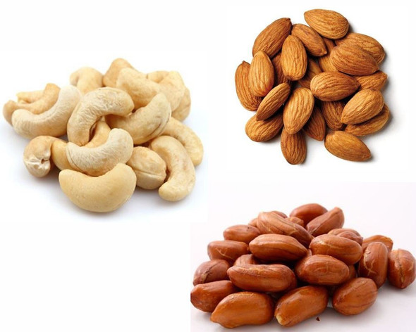 Jalpur Millers Nuts Combo Pack - Red Skin Peanuts 1kg - Cashew Nuts 1kg - Almonds 1kg (3 Pack)