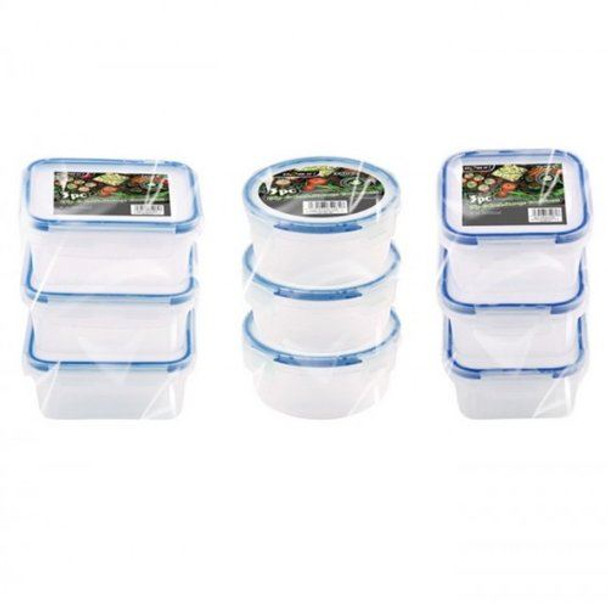 3 Packs of 3 Piece Clip & Lock Storage Containers (Round, Square and Rectangular)