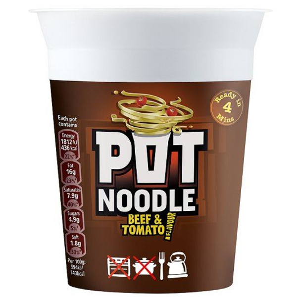 Pot Noodle Beef & Tomato Flavour - 90g - Pack of 2 (90g x 2)