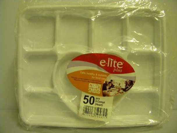Strong White Disposable Heart Shape Plate 9 Compartment - 50 Pieces