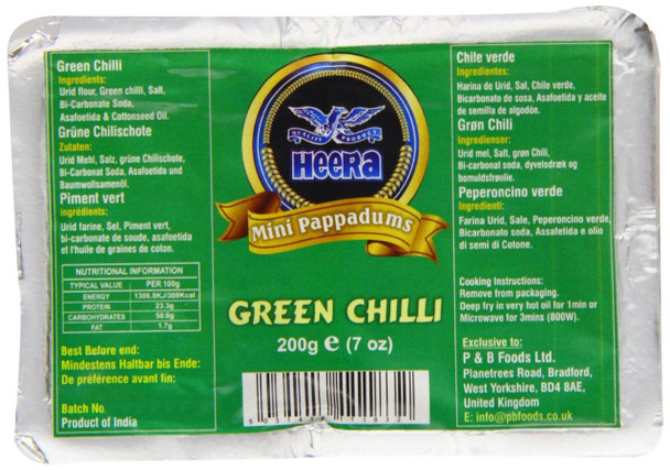 Heera Mini Papad Green Chilli Pack of 5 - 5 x 200g