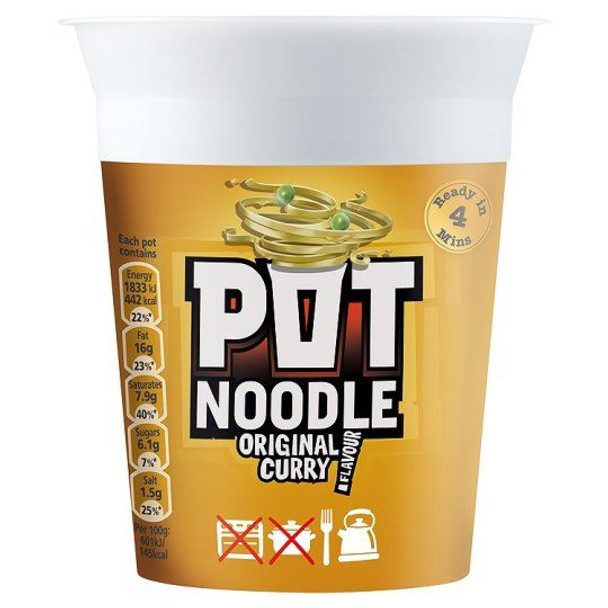 Pot Noodle Original Curry Flavour - 90g - Pack of 4 (90g x 4)