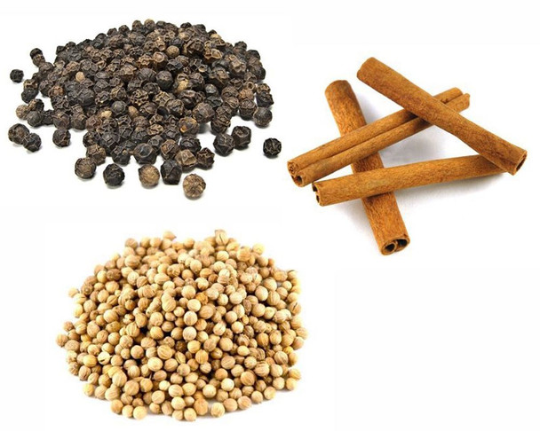 Jalpur Millers Spice Combo Pack - Black Peppercorns 100g - Coriander Seeds 100g - Cinnamon Quills 100g (3 Pack)