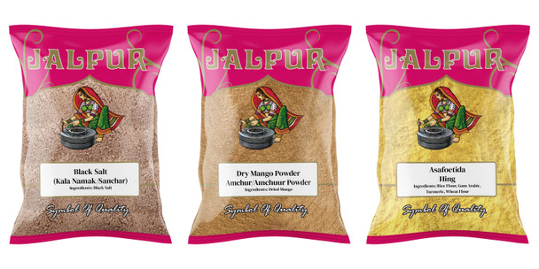Jalpur Millers Spice Combo Pack - Black Salt 100g - Dry Mango Powder 100g - Asafoetida 50g (3 Pack)