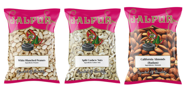Jalpur Millers Nuts Combo Pack - White Blanced Peanuts 1kg - Split Cashhew Nut 1kg - Almonds 1kg (3 Pack)