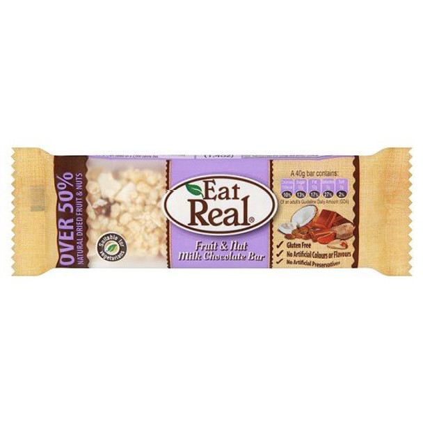 Eat Real - Fruit & Nut, Milk Chocolate Bar - 40g (Pack of 10)