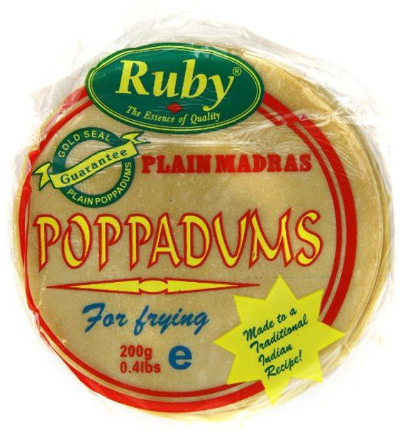 Ruby - Plain Madras Poppadums Restuarant Style - 200g (Pack of 4)