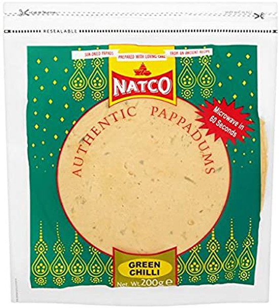 Natco Green Chilli Pappadums - 200g