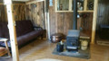 Wood stove and living space.