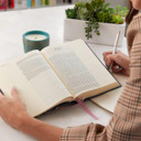 NKJV, Journal the Word Bible, Cloth Over Board, Gray Floral, Red Letter Edition, Comfort Print: Reflect, Journal, or Create Art Next to Your Favorite