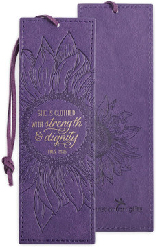 Christian Art Gifts Faux Leather Bookmark She Is Clothed Strength Dignity Proverbs 31:25 Bible Verse, Purple