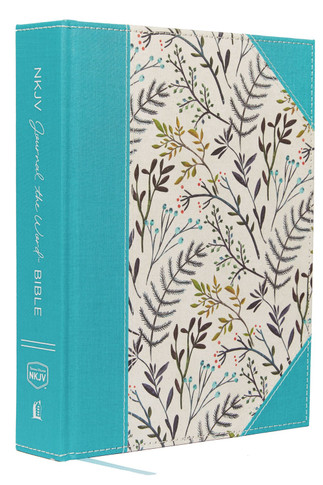 NKJV, Journal the Word Bible, Large Print, Blue Floral Cloth, Red Letter Edition: Reflect, Journal, or Create Art Next to Your Favorite Verses - Large Print