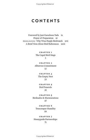 Considering Sparrows Table of Contents