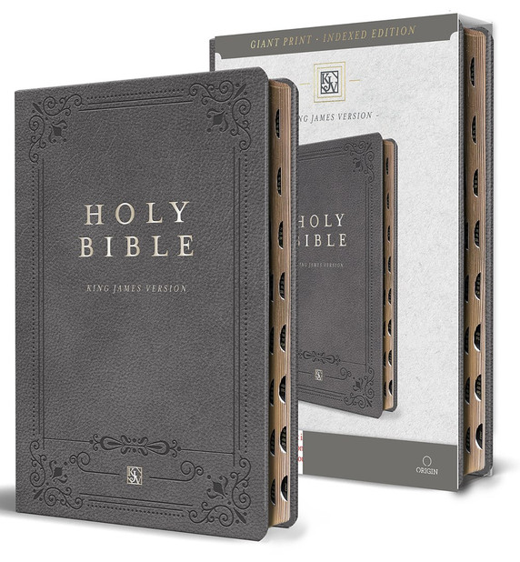 KJV Holy Bible, Giant Print Thinline Large Format, Gray Premium Imitation Leather with Ribbon Marker, Red Letter, and Thumb Index KJV Holy Bible, Giant Print Thinline Large Format, Gray Premium Imitation Leather with Ribbon Marker, Red Letter, and Thumb Index