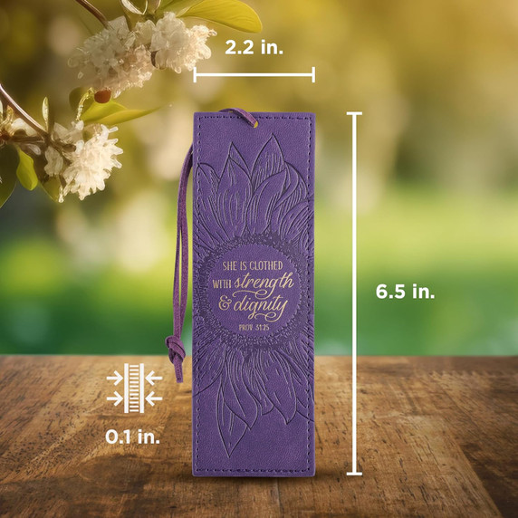 Christian Art Gifts Faux Leather Bookmark She Is Clothed Strength Dignity Proverbs 31:25 Bible Verse, Purple Christian Art Gifts Faux Leather Bookmark She Is Clothed Strength Dignity Proverbs 31:25 Bible Verse, Purple