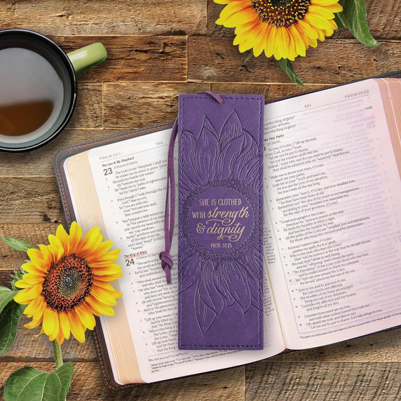 Christian Art Gifts Faux Leather Bookmark She Is Clothed Strength Dignity Proverbs 31:25 Bible Verse, Purple Christian Art Gifts Faux Leather Bookmark She Is Clothed Strength Dignity Proverbs 31:25 Bible Verse, Purple