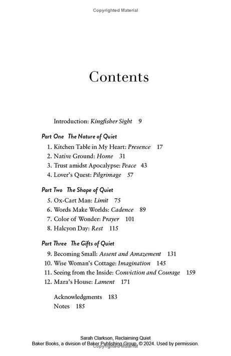 Reclaiming Quiet Table of Contents