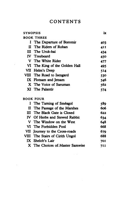 The Two Towers Table of Contents