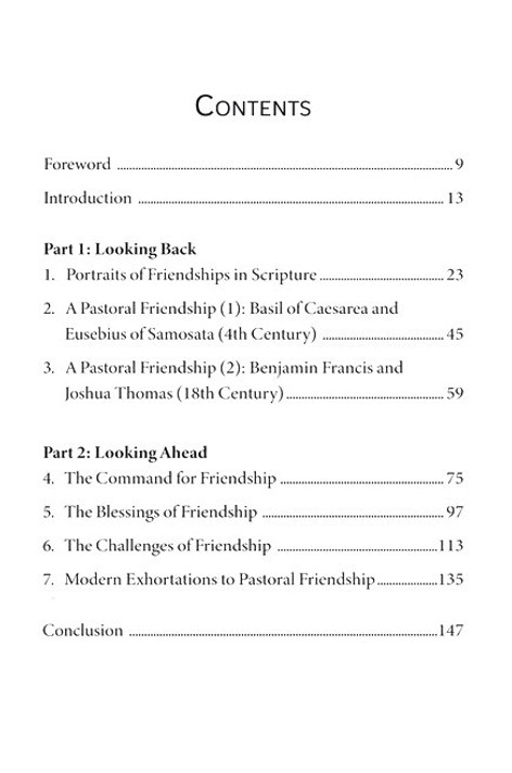 Pastoral Friendship Table of Contents