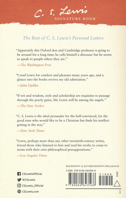 Letters of C. S. Lewis Back Cover