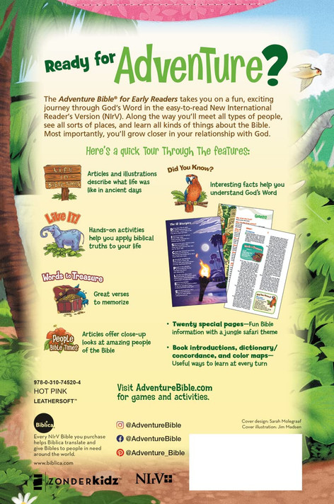 NIrV, Adventure Bible, Leathersoft, Pink, Full Color Back Cover