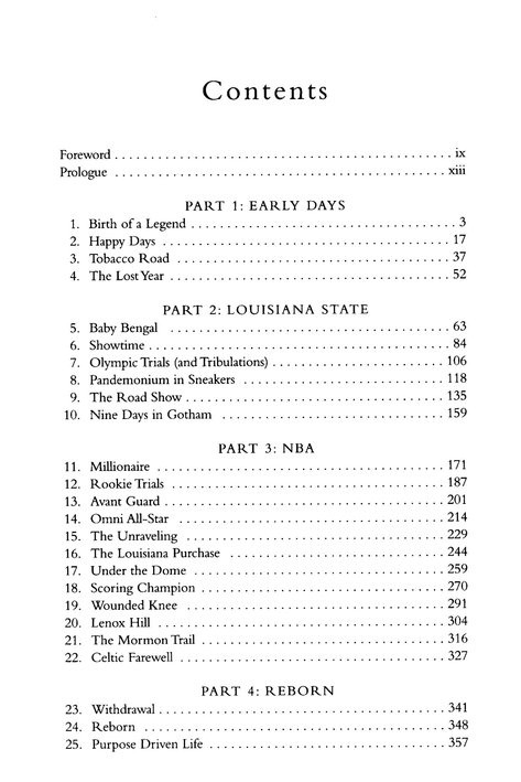 Pete Maravich Table of Contents