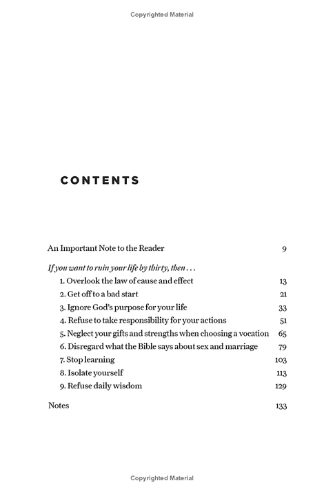 How to Ruin Your Life By 30 Table of Contents