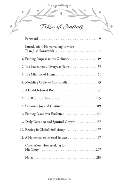 Homemaking Matters Table of Contents