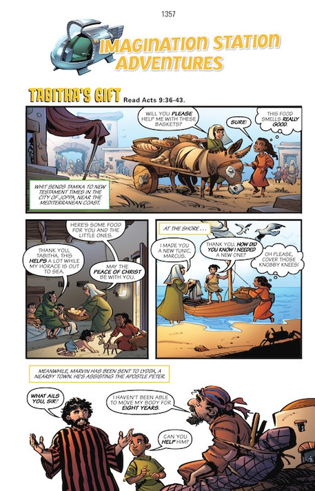 NIrV Adventures in Odyssey Children's Bible - Italian Leatherette, Brown, Full Color