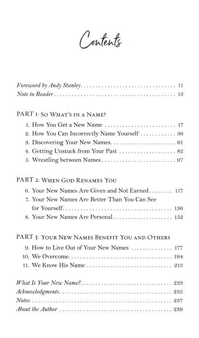 Your New Name Table of Contents