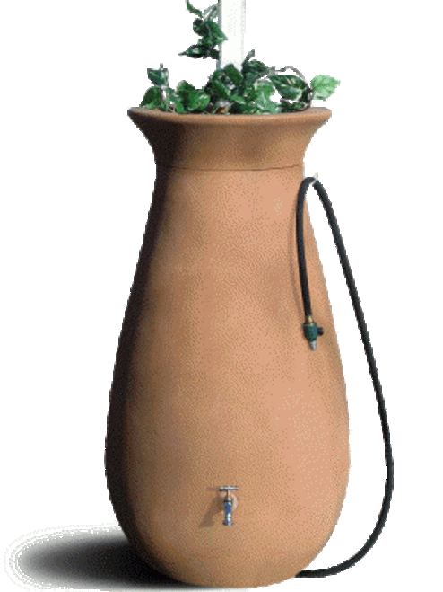 Cascata Clay Effect Water Barrel with decorative planter and bird bath