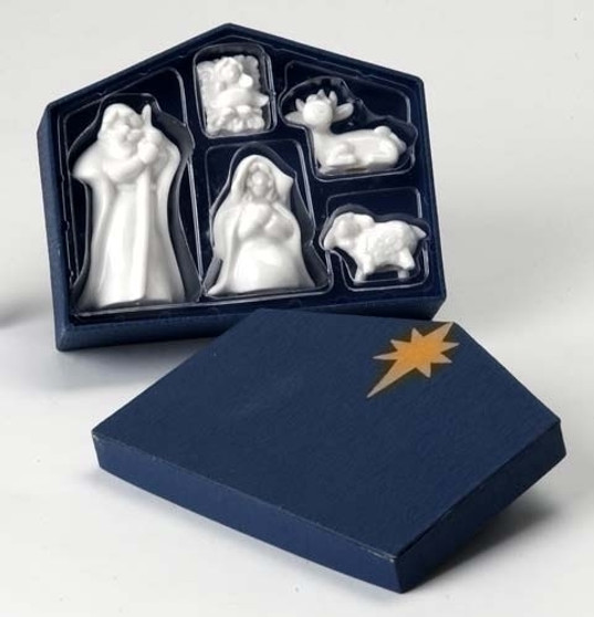 White Nativity Figures with Case