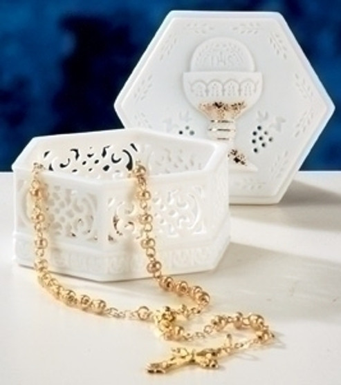 Communion Box with Gold Rosary