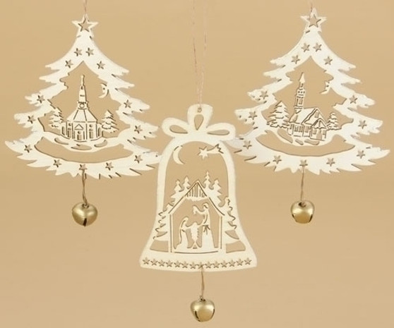 Wood Cut Ornaments with Bells