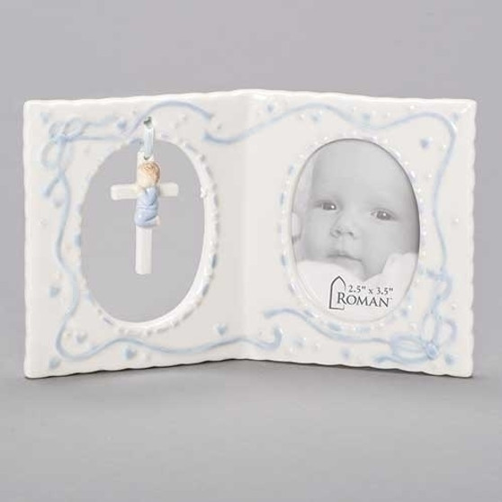 Baby Boy Porcelain Frame with Cross