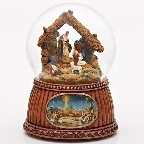 Musical Nativity Dome with Wood Look