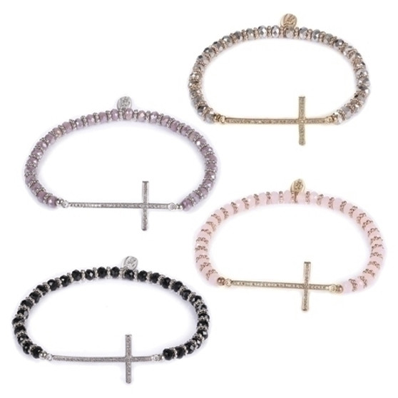 7" Stretch Pave Cross Bracelet